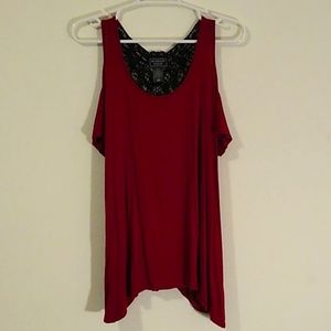 MIDNIGHT HOUR Cold Shoulder Tank w/ Lace Back